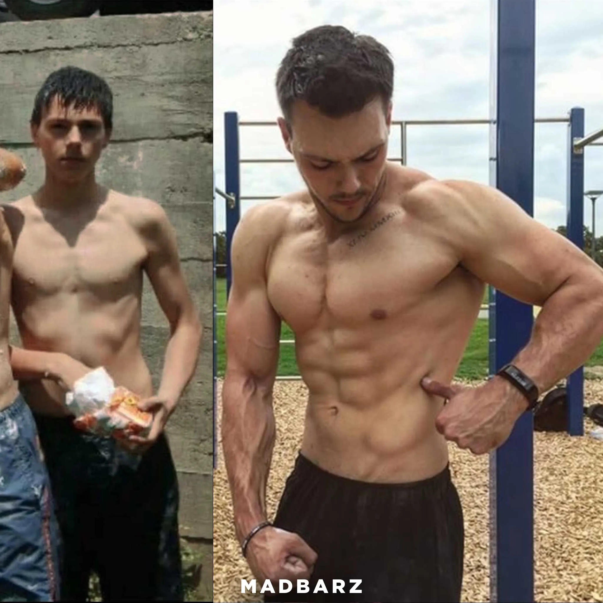 Mann Nasko Deuces vor und nach seiner Transformation durch Madbarz