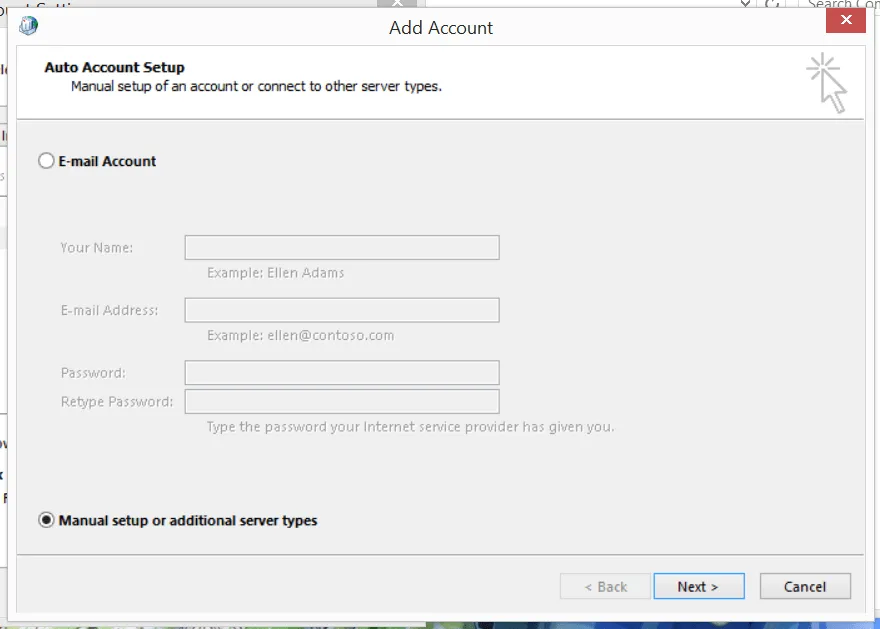 Manual Configure of Email Account