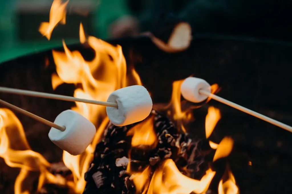 Marshmallows über dem Feuer