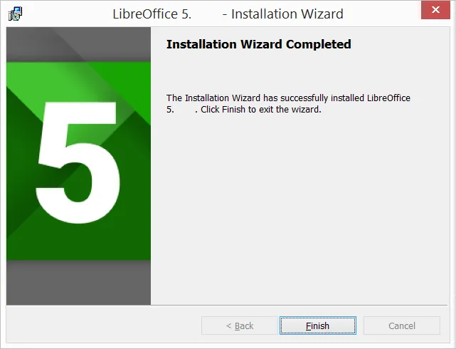 Meldung &quot;LibreOffice Installation abgeschlossen&quot; im Installationsassistenten.