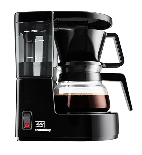 Melitta Aromaboy - kleine Filterkaffeemaschine - mit Glaskanne - 2 Tassen - Schwarz (1015-02), perfekt für Reisen im Wohnmobil