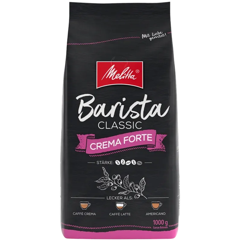 Melitta Barista Crema Forte Kaffeebohnen 1kg Packung, ideal für kräftigen Kaffeegenuss