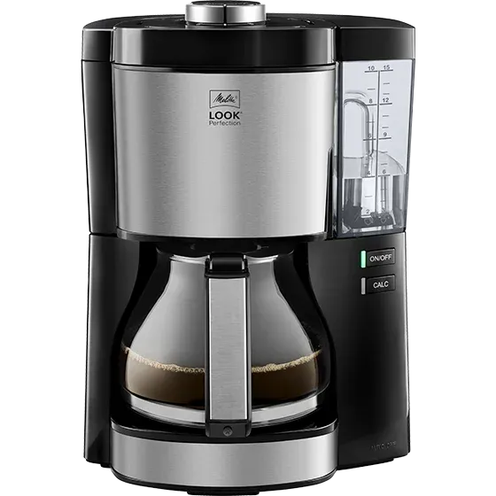 Melitta Look V Perfection Filterkaffeemaschine in Schwarz, elegant und modern auf einer Küchenarbeitsplatte