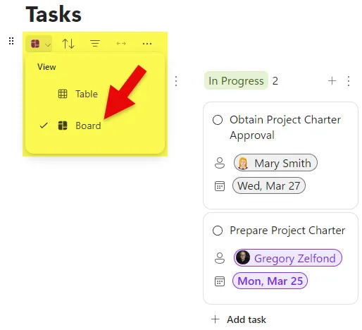 Microsoft Loop Kanban-Board-Komponente