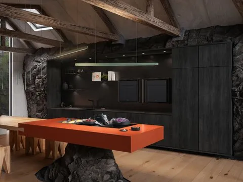 Minimalistische BORA Beleuchtung in einer modernen Küche als Teil des Signature Kitchen 2025 Konzepts