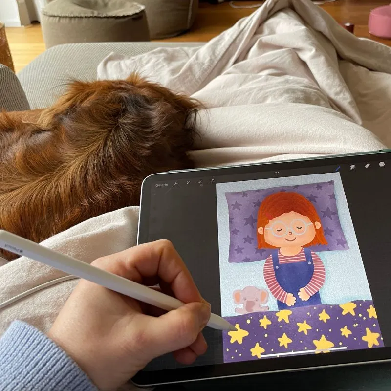 Mit Schnupfen auf dem Sofa. Aber Malen ging zum Glück trotzdem.