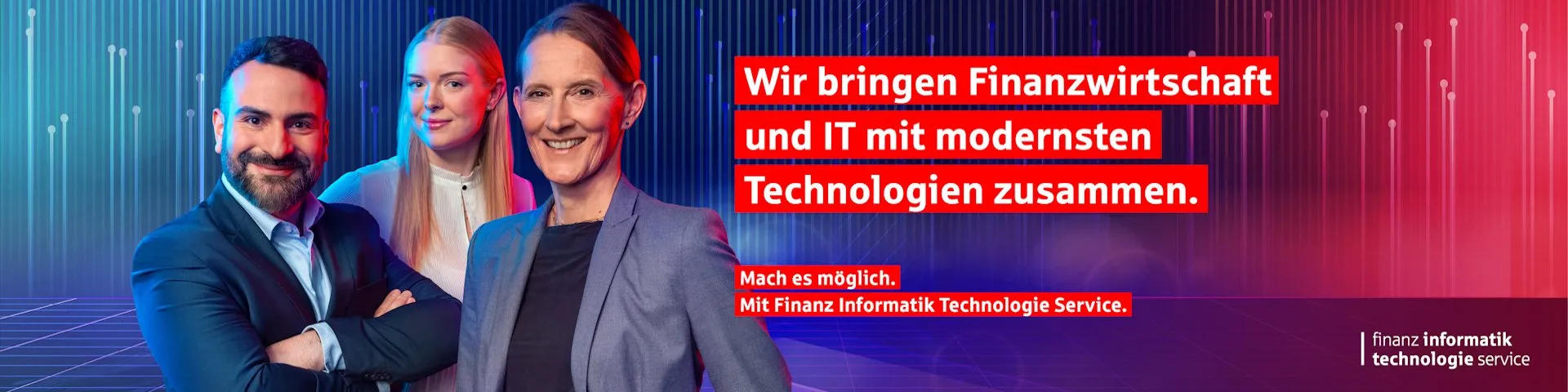 Mitarbeiter der Finanz Informatik Technologie Service GmbH &amp; Co. KG arbeiten an ihren Laptops