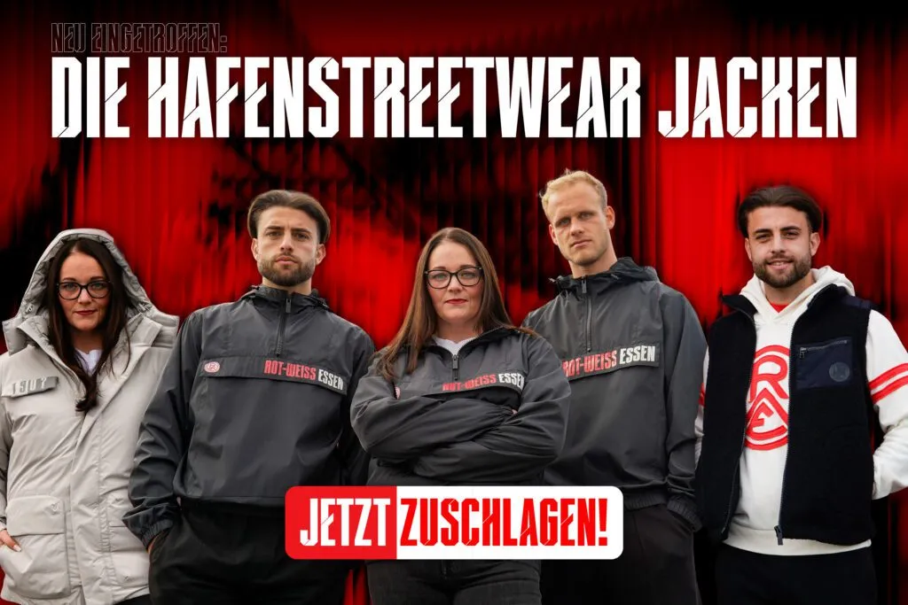 Modische RWE-Hafenstreetwear Winterjacken, neu erhältlich im Fanshop von Rot-Weiss Essen.