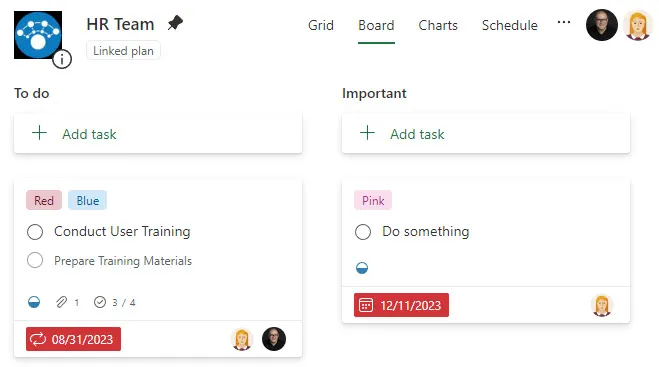 MS Planner Kanban Board in Aktion