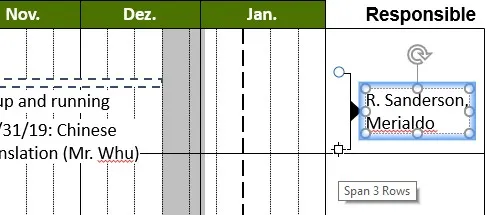 Multi-row labels in think-cell Gantt chart