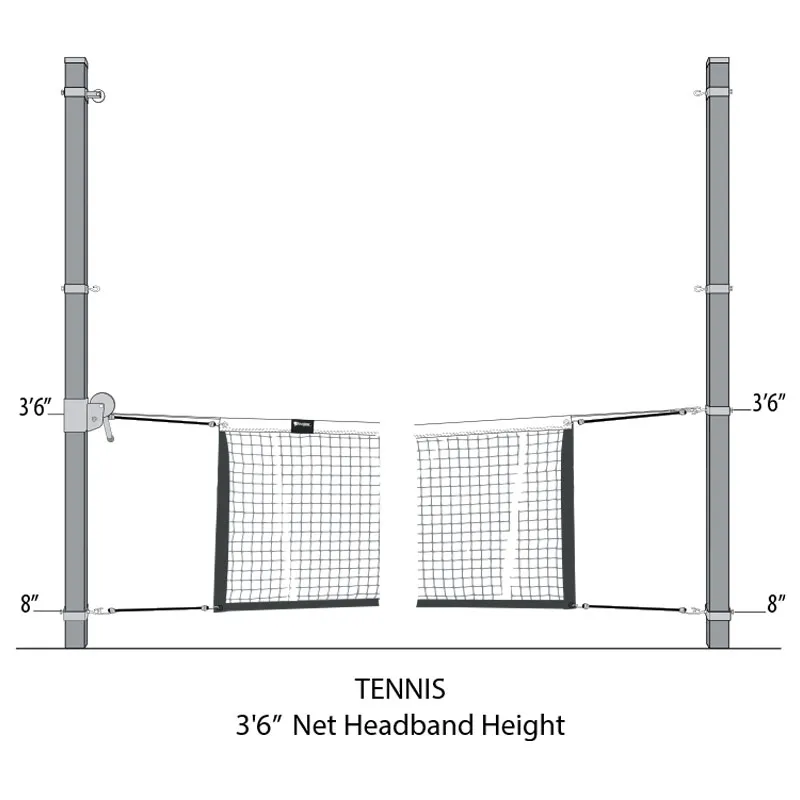 Multisport-Netzsystem in Aktion, mit einem Netz auf mittlerer Höhe für Pickleball