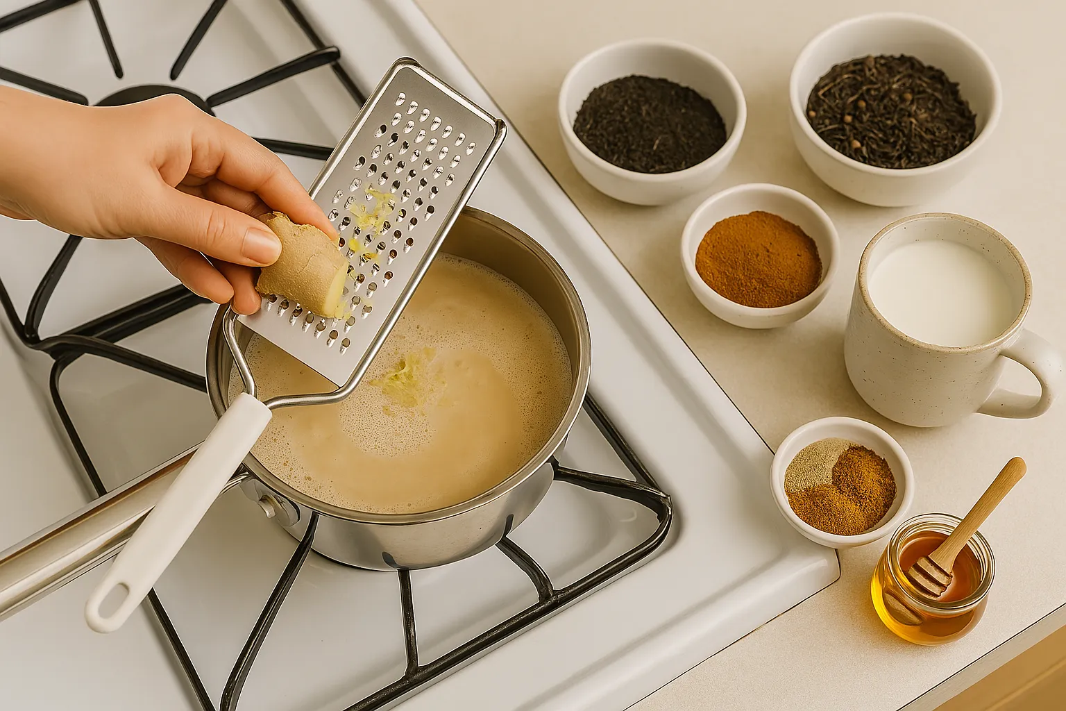 Nahaufnahme einer dampfenden Tasse Masala Getränk
