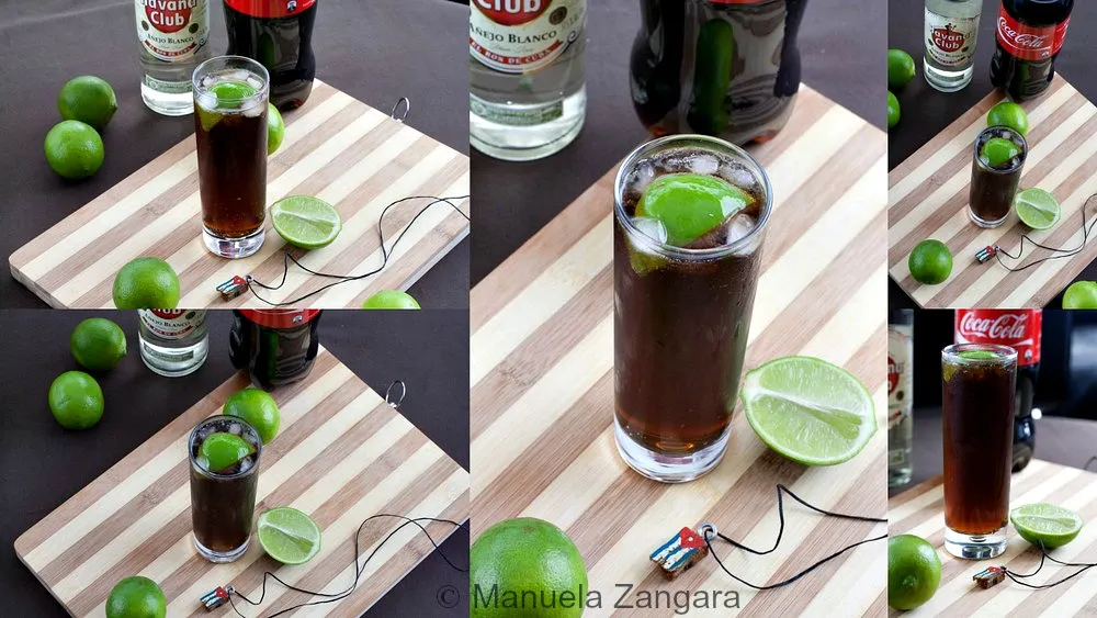 Nahaufnahme eines klassischen Cuba Libre mit Rum, Cola und Limettenscheiben