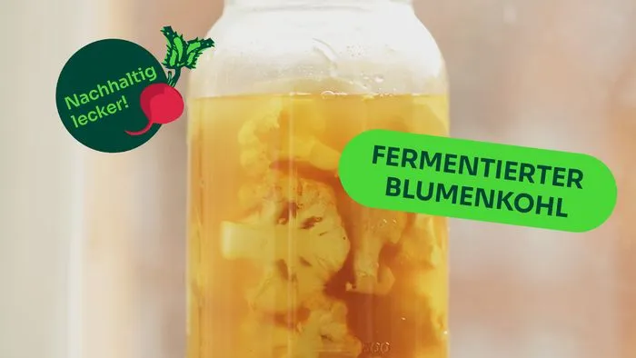 Nahaufnahme von fermentiertem Blumenkohl in einem Einmachglas
