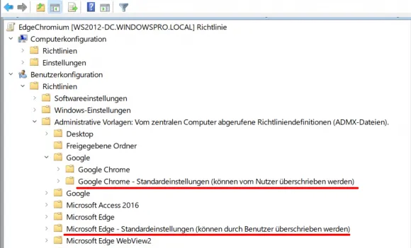 Nur wenn man die Policies unter den Standardeinstellungen konfiguriert, können User die Suchmaschine wechseln.