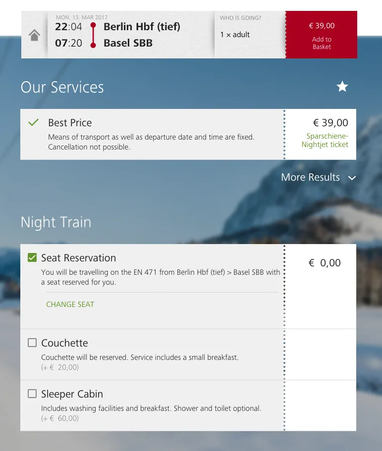 ÖBB Ticket Angebot Berlin Hbf - Basel SBB mit Schlafwagen