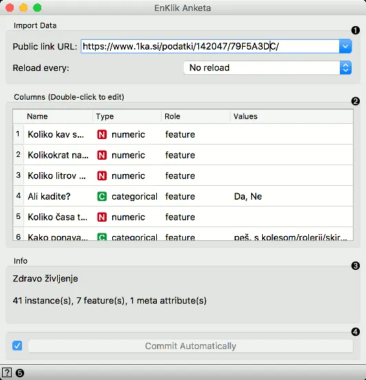 Öffentlicher Link und Widget-Einstellungen von Docs Anketa für Umfrageergebnisse
