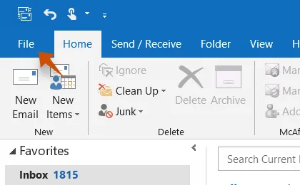 Outlook: Datei-Tab auswählen für Open-Xchange E-Mail-Einrichtung