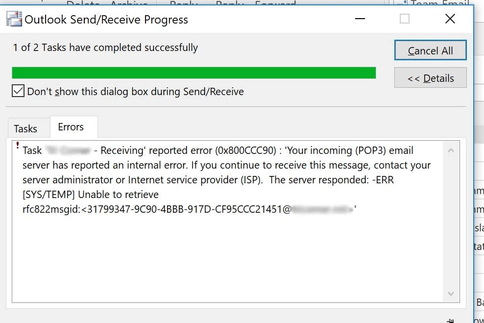 Outlook Fehlermeldung