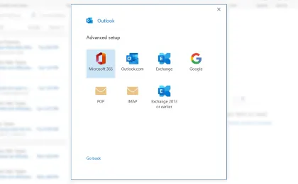 Outlook: IMAP als Kontotyp für Open-Xchange E-Mail-Einstellungen auswählen