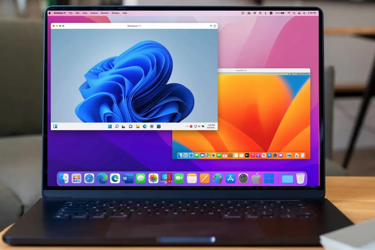 Parallels Desktop Benutzeroberfläche auf einem Mac mit Windows-Anwendungen