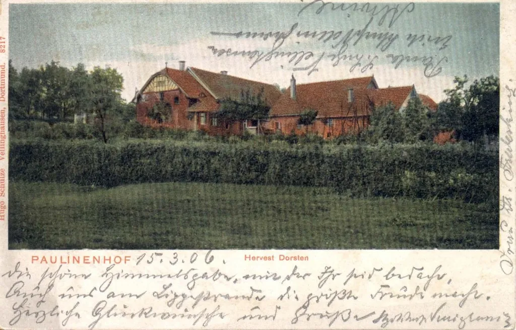 Paulinenhof in Hervest-Dorsten, ehemalige Wirkungsstätte von Fritz Tornow, Hitlers Hundeführer, nach 1945 als Hundefutterfabrikant.