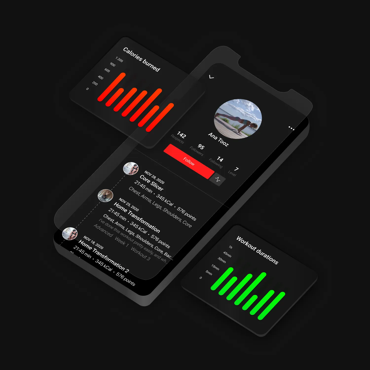 Person hält Smartphone mit Madbarz App, die verschiedene Trainingsprogramme und Anpassungsmöglichkeiten zeigt