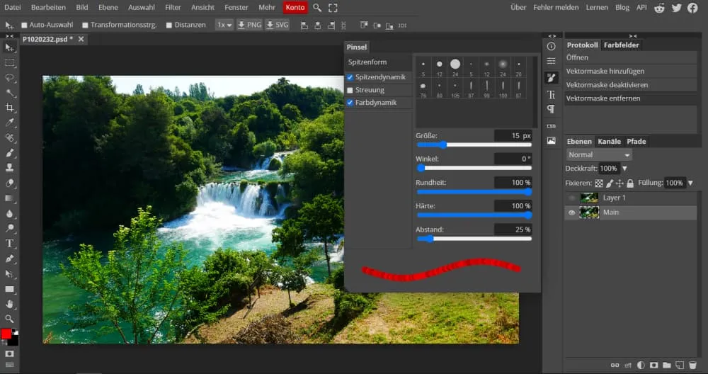 Photopea - Benutzeroberfläche der Online-Bildbearbeitung Photopea, die Adobe Photoshop ähnelt