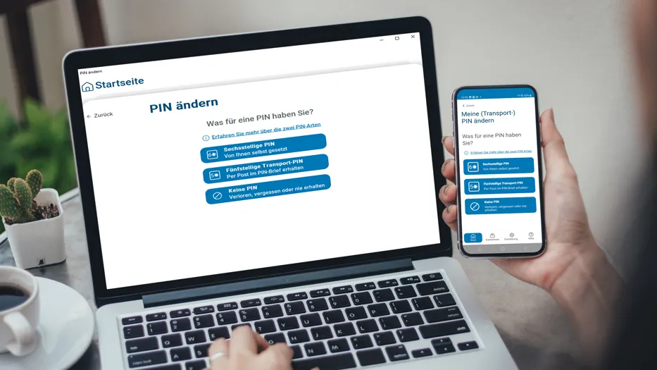 PIN-Verwaltung in der AusweisApp auf einem Mobiltelefon und Desktop-PC
