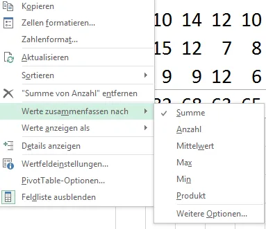 Pivot-Tabelle Werte zusammenfassen nach