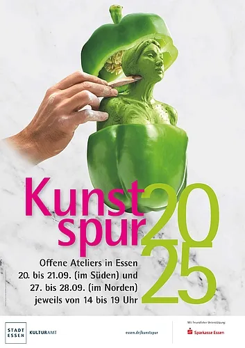 Plakat zur &quot;Kunstspur 2025&quot; in Essen-Rüttenscheid, einer offenen Atelierausstellung.