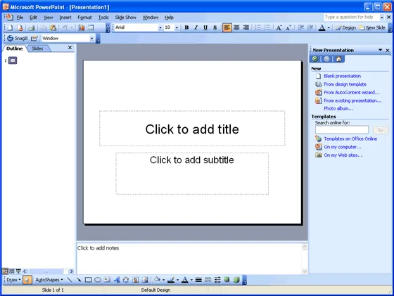 PowerPoint Fenster in Gliederungsansicht