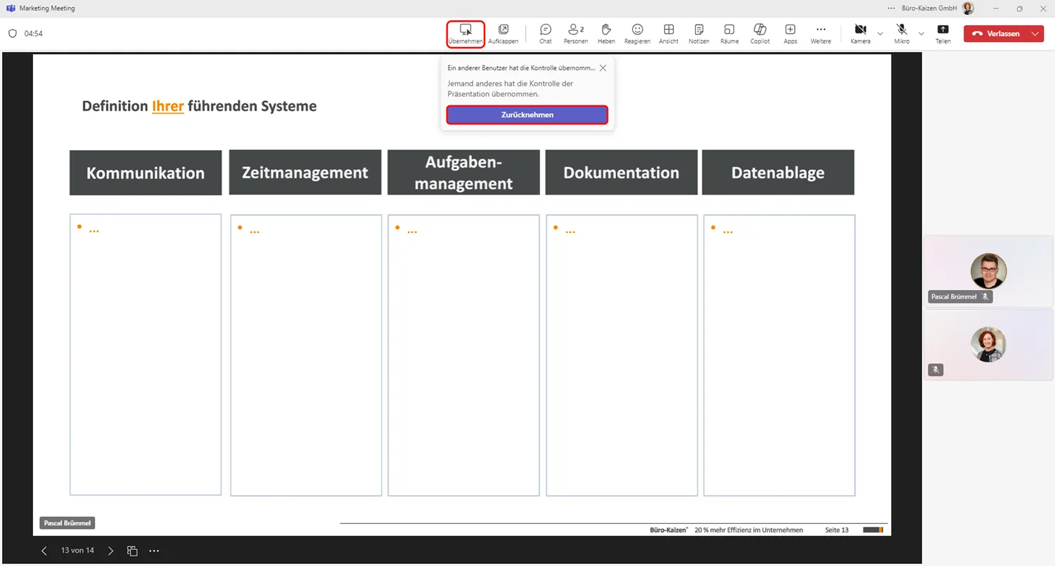PowerPoint Live in Teams: Steuerung für eine Präsentation anfordern und übergeben
