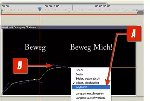 Premiere Pro Keyframe-Typen ändern und Bézier-Handles für die Kurvenanpassung
