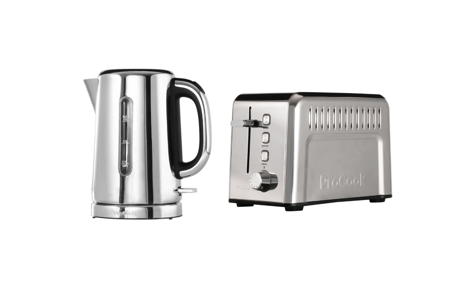 ProCook Wasserkocher und 4-Schlitz-Toaster aus gebürstetem Edelstahl im Set