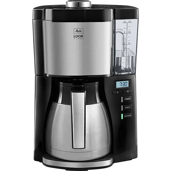 Produktbild der Melitta LOOK® V Therm Timer Filterkaffeemaschine in Schwarz, Seitenansicht