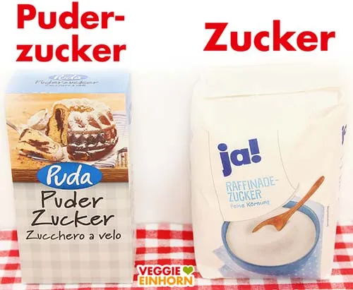 Puderzucker und Zucker für vegane Schokotorte