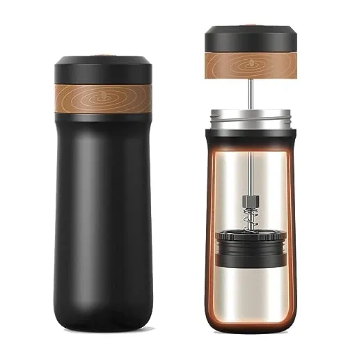 RECAFIMIL Tragbare French Press Kaffeemaschine Reise Französische Kaffeemaschine Edelstahl, robust und isoliert für Camper Vans