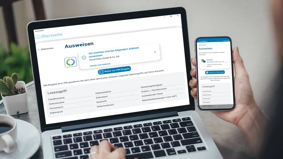 Rechteabfrage der AusweisApp auf Laptop und Smartphone vor dem Auslesen der Daten