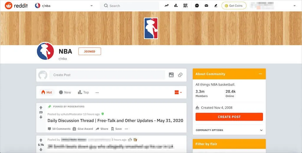 Reddit-Oberfläche mit Diskussionen und Links zu Live-Sport-Streams