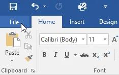 Registerkarte &quot;Datei&quot; anklicken, um die Backstage-Ansicht in Word 16 zu öffnen