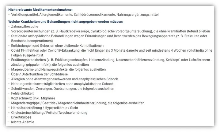 Risikolebensversicherung Hannoversche Gesundheitsfragen nicht anzugebende Erkrankungen