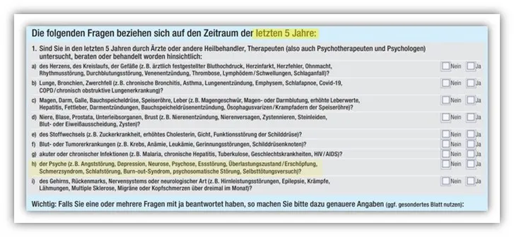 Risikolebensversicherung Hannoversche Gesundheitsfragen