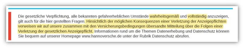 Risikolebensversicherung Hannoversche vorvertragliche Anzeigepflicht