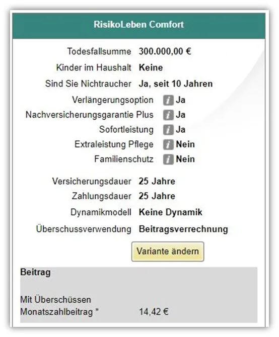 Risikolebensversicherung LV1871 Verwaltungsfachangestellte