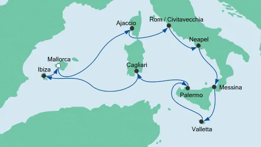 Routenverlauf Italien & Mittelmeerinseln