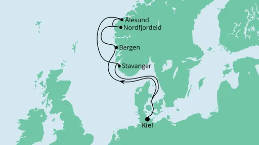Routenverlauf Norwegen ab Kiel
