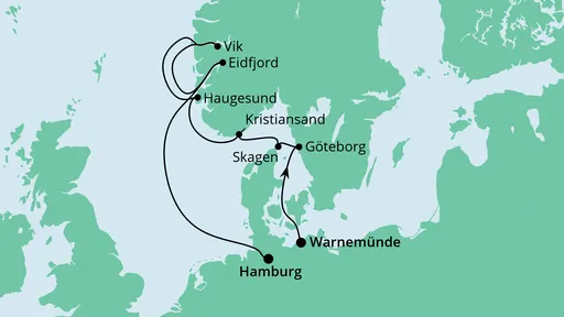 Routenverlauf Skandinavien von Warnemünde nach Hamburg