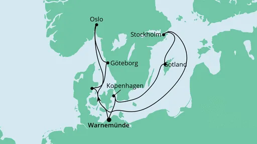 Routenverlauf Skandinavische Städte mit Stockholm