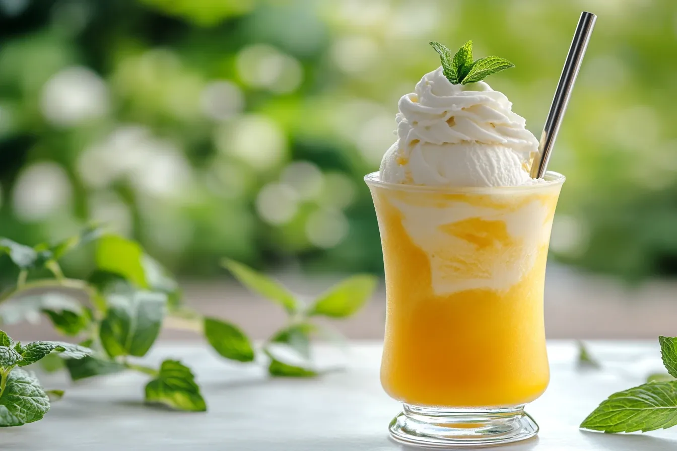 Sanfter Engel mit Orangensaft und Vanilleeis im Glas